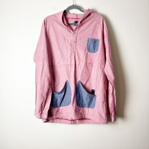 GOODALE NEW YORK Men’s Red/Blue Henley Cotton Lightweight Hooded Pullover Top